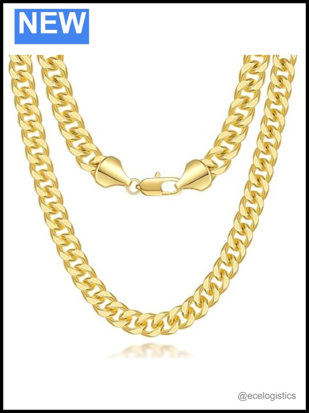 14K Gold Plated Cuban Link Chain Necklace 22 Inch 5mm Lobster Clasp